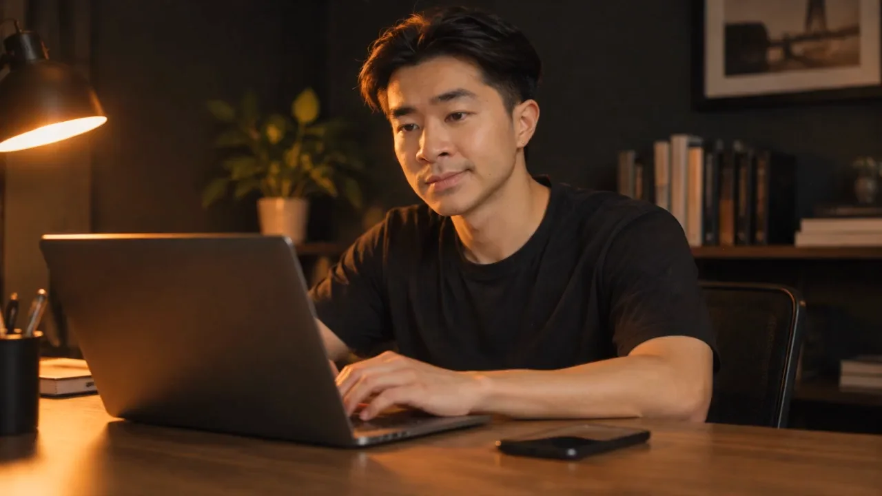 Alfred Wong Kai Xiang working on a website at a desk