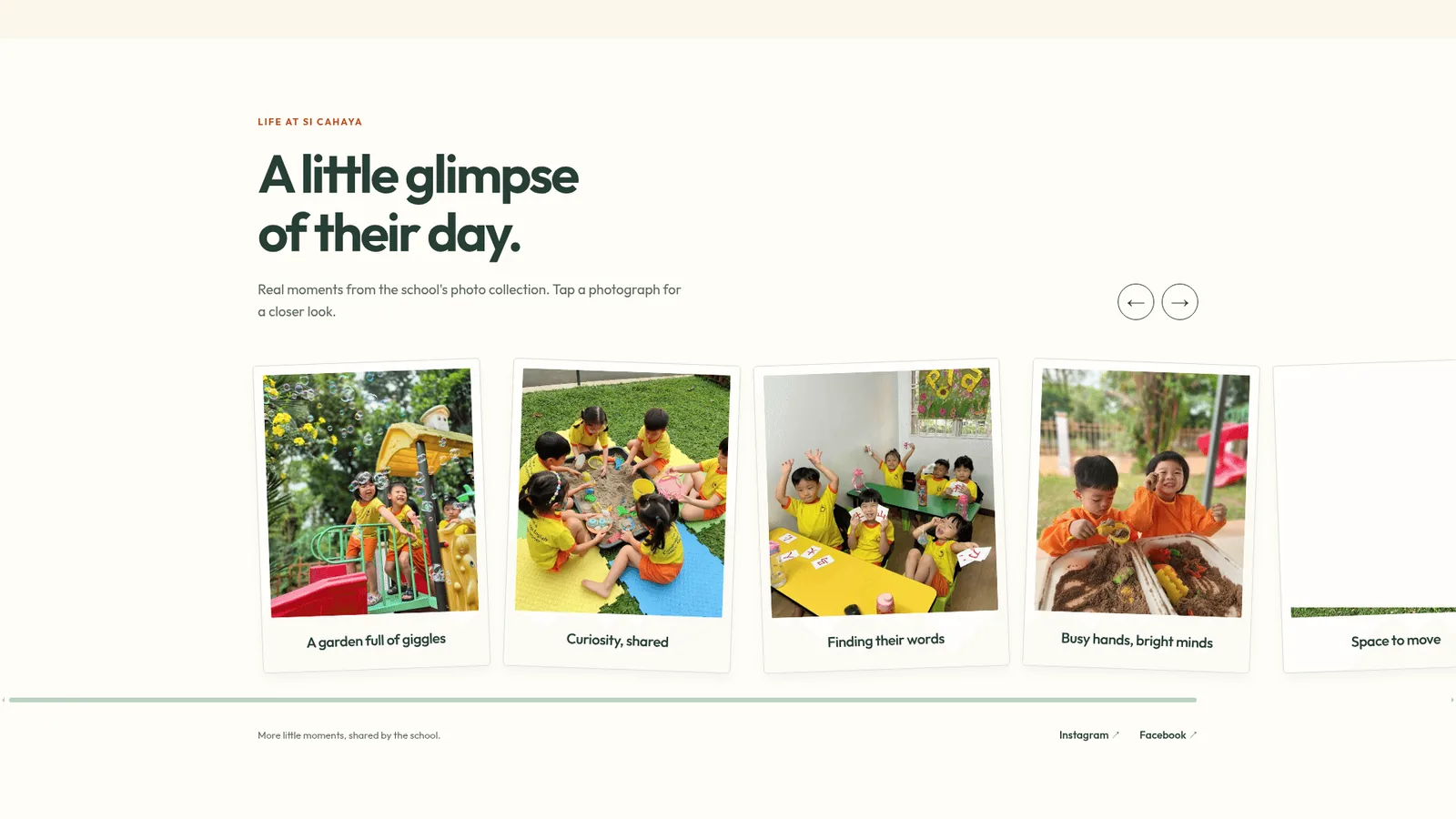 Sunshine Tots website, photo gallery of children at the centre